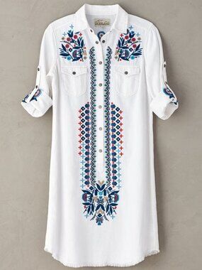 Overland Embroidered Cotton-Blend Shirt Dress XL